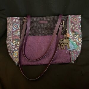 Plum Boho Shoulder Bag with Elephant Charm and Tassels